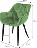 A green velvet chair with dimensions indicated by measurement lines and text. Náhled obrázku produktu
