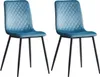 Two blue velvet dining chairs with black metal legs are shown against a white background. Anteprima dell’immagine prodotto