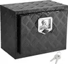 A black aluminum toolbox with a diamond plate texture, a silver latch, and two keys are shown on a white background. Náhled obrázku produktu