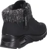 A black Skechers sneaker boot with a knitted gray cuff. Voir les images du produit