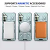 Three phone cases are shown, each with a different magnetic accessory attached to the back. Produktbild-Vorschau