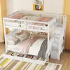 A white bunk bed with drawers underneath, set up in a child's bedroom with bedding and a teddy bear. Náhled obrázku produktu