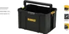 A black DeWALT tool carrier with yellow accents, shown from a diagonal angle. Text and smaller images detailing features are on the right side. Anteprima dell’immagine prodotto