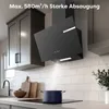A modern kitchen scene with a black range hood installed above a stovetop. Voir les images du produit