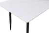 A close-up view of a table with a white marble-patterned top and black legs. Produktbild-Vorschau
