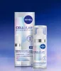 A product shot of NIVEA CELLULAR Epigenetics serum bottles and packaging against a gradient blue background. Náhľad obrázku produktu