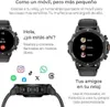 Marketing image showing a smartwatch with various app icons and text highlighting its features. Náhled obrázku produktu