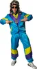 A man wearing an 80s-style tracksuit and wig, posing against a white background. Produktbild-Vorschau