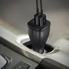 A black Samsung dual fast car charger plugged into a car's power outlet, with two USB cables connected. Náhled obrázku produktu