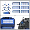 A collage of images showing robot vacuum cleaner accessories, including brushes and filters, and a close-up of a robot vacuum cleaner. Voir les images du produit