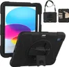 A collage of images showing a black iPad case from different angles, including one with a shoulder strap and another showing a hand holding it. Produktbild-Vorschau
