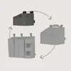 A collage showing different configurations of a baby organizer, with arrows indicating how they connect. Produktbild-Vorschau