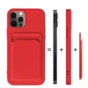 A red phone case with a card holder is shown next to a black phone and a red phone case, with plus signs between them, suggesting a combination or comparison of products. Produktbild-Vorschau