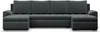 A dark gray U-shaped sofa with two chaise lounges, shown from the front on a white background.