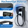 A wallbox charging station with a protective cover, shown in a rainy outdoor setting. Voir les images du produit