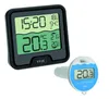 A digital thermometer for pool temperature measurement and a larger digital display showing time, humidity, and temperature. Náhľad obrázku produktu