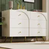 A cream white dresser with gold accents and legs, set against a green striped wall. Anteprima dell’immagine prodotto
