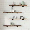 Four wooden shelves mounted on a white brick wall, decorated with various items. Anteprima dell’immagine prodotto