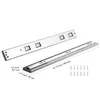 Two drawer slides are shown on a white background, with dimensions and screws indicated. Produktbild-Vorschau