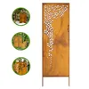 A decorative metal screen with a floral pattern, presented on a white background with inset lifestyle images. Produktbild-Vorschau