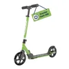 A green HUDORA scooter is shown against a white background, with a green tag attached to the handlebars. Produktbild-Vorschau