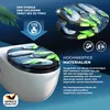 A toilet seat with a decorative design of stones and leaves is shown on a toilet, with accompanying marketing text and graphics. Anteprima dell’immagine prodotto