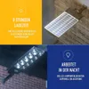 A collage showing a solar street lamp, its solar panel, and its lighting capabilities. Produktbild-Vorschau