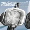 Weiß-schwarze Blasenmaschine mit abgenommenem Pistolenkopf, die einen Ventilator im Inneren zeigt, vor hellblauem Hintergrund Náhľad obrázku produktu