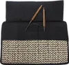 A black knitting needle case with a patterned fabric insert, holding knitting needles and cables. Produktbild-Vorschau