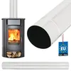 A wood-burning stove with a chimney pipe and a separate chimney pipe section, along with a 'Made in EU' tag. Náhľad obrázku produktu