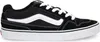A side view of a black and white Vans sneaker against a white background. Voir les images du produit