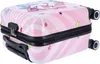 A close-up, angled view of a child's pink suitcase with a unicorn design, set against a white background. Produktbild-Vorschau