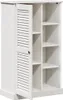 A white wooden cabinet with louvered doors and open shelving. Anteprima dell’immagine prodotto