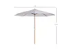A white patio umbrella with a wooden pole, shown with dimensions indicated. Produktbild-Vorschau