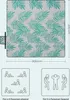 A picnic blanket with a tropical fern pattern, shown with diagrams illustrating its capacity for people sitting and lying down. Produktbild-Vorschau
