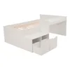 A white children's bed with a desk and storage drawers, shown from a diagonal angle against a white background. Produktbild-Vorschau