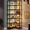 A corner bookshelf filled with various decorative items and bottles, illuminated by internal lighting. Náhled obrázku produktu