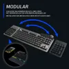 Diagram showing the modularity of a keyboard, with arrows indicating where the numpad and media dock can be attached. Anteprima dell’immagine prodotto