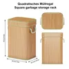A bamboo trash can with dimensions shown. Voir les images du produit