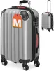 A silver suitcase with an orange luggage tag is shown against a white background. A smaller, similar suitcase is visible in the background. Anteprima dell’immagine prodotto