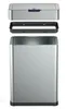 An exploded view of a stainless steel kitchen trash can with its lid and inner ring separated from the main body. Produktbild-Vorschau