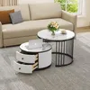 Merax 2-teiliges Couchtisch-Set Weiß in Nestform, runde Produktbild-Vorschau 5