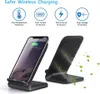A wireless charging stand with a phone on it, and marketing text about its safety features. Produktbild-Vorschau