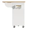 A side view of a white kitchen cart with a wooden countertop and a brass handle. Produktbild-Vorschau