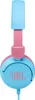 A close-up studio shot of a pair of blue and pink JBL Jr headphones. Produktbild-Vorschau