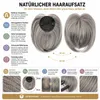 Grauer Haaraufsatz mit schwarzer Clip-Basis, von oben und unten gezeigt, mit Maßen und Eigenschaften Náhled obrázku produktu