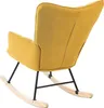 A yellow upholstered rocking chair with black metal legs and wooden rockers, shown from the back. Náhled obrázku produktu