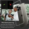 Two people are looking at a phone, with a clear phone case shown in the foreground. Produktbild-Vorschau