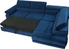 A blue sectional sofa with a pull-out bed section extended. Náhled obrázku produktu
