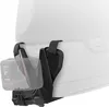 A black helmet mount for a camera is attached to a white helmet. A camera is mounted to the bracket. Produktbild-Vorschau